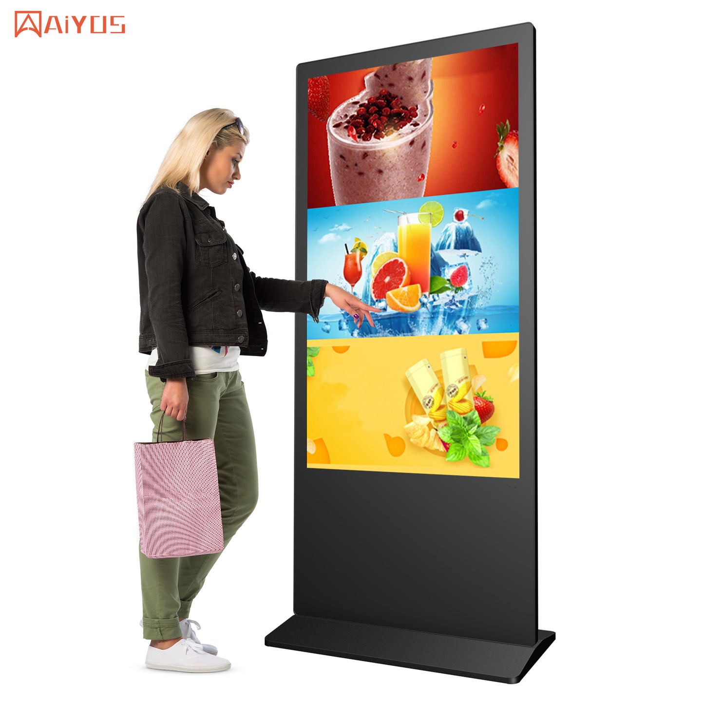 65 inch Indoor LCD Advertising Screen 3840*2160 Ultra HD LED Digital Signage And Display Capacitive Touch Totem Kiosk