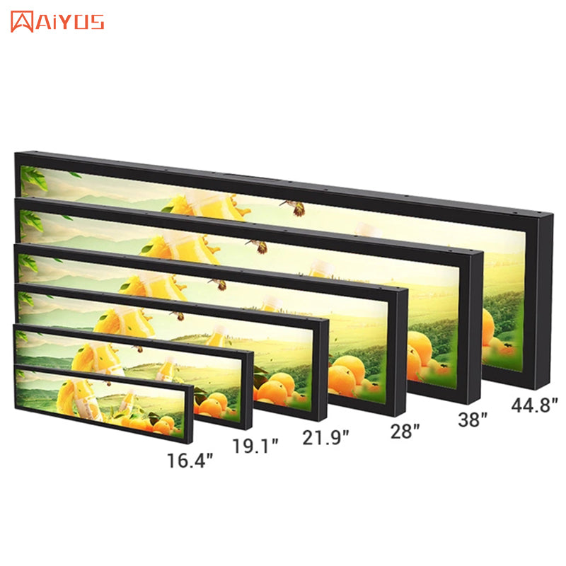 38 Inch Digital Signage LCD Display Ultra Wide Screen Stretched Bar shelf video strip display for Advertising