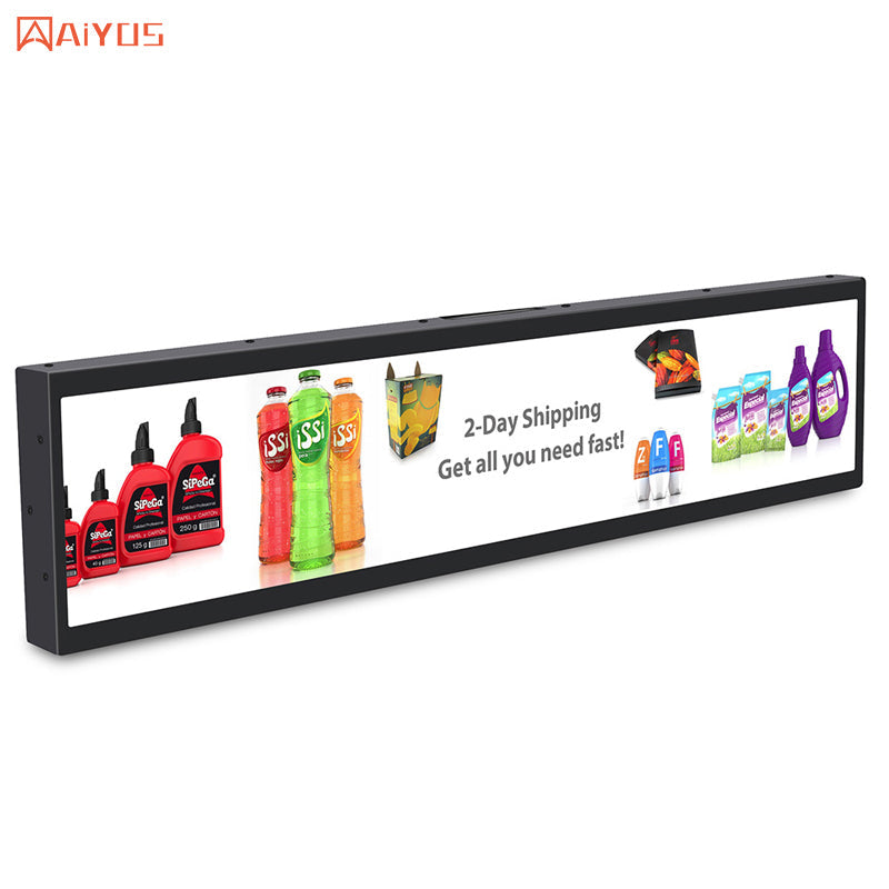 38 Inch Digital Signage LCD Display Ultra Wide Screen Stretched Bar shelf video strip display for Advertising
