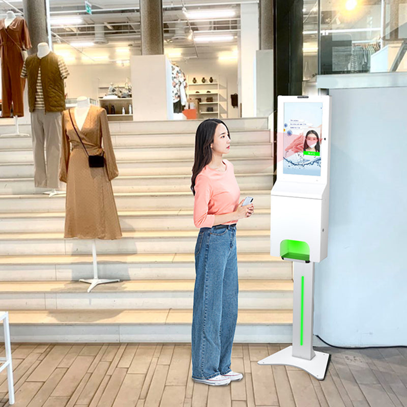 Floor Standing 21.5 Inch Face Recognition Temperature Kiosk Digital Advertising Players with Automatic Hand Sanitizer Dispenser