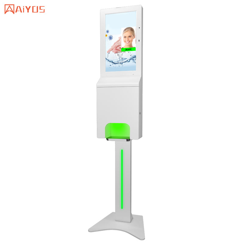 Floor Standing 21.5 Inch Face Recognition Temperature Kiosk Digital Advertising Players with Automatic Hand Sanitizer Dispenser